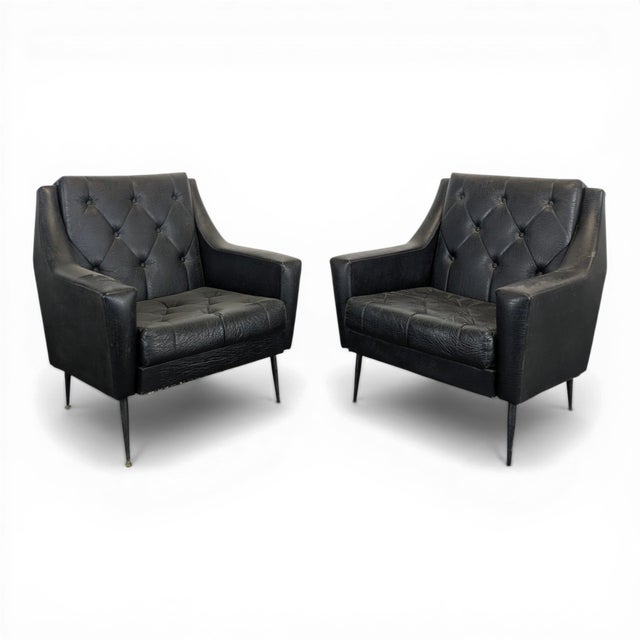 Italian Lounge Chairs in Black Imitation Leather, Set of 2 For Sale - Image 10 of 10