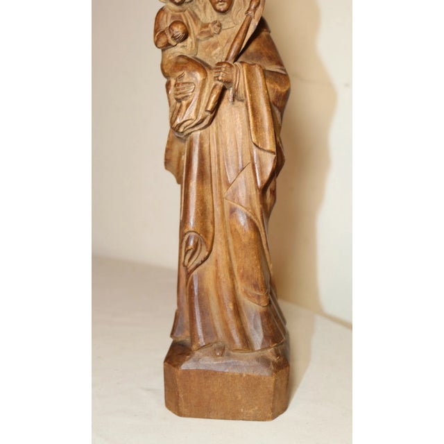 Antique 1800's Religious Hand Carved Wood Mary Madonna Jesus Sculpture Statue For Sale - Image 4 of 12