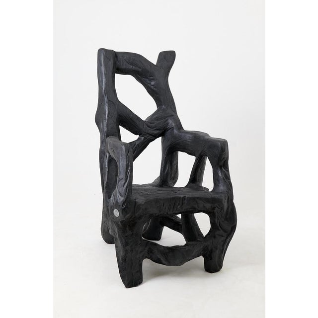Brutalist Sculptural Armchair in Burnt Oak Wood by Logniture For Sale - Image 15 of 17