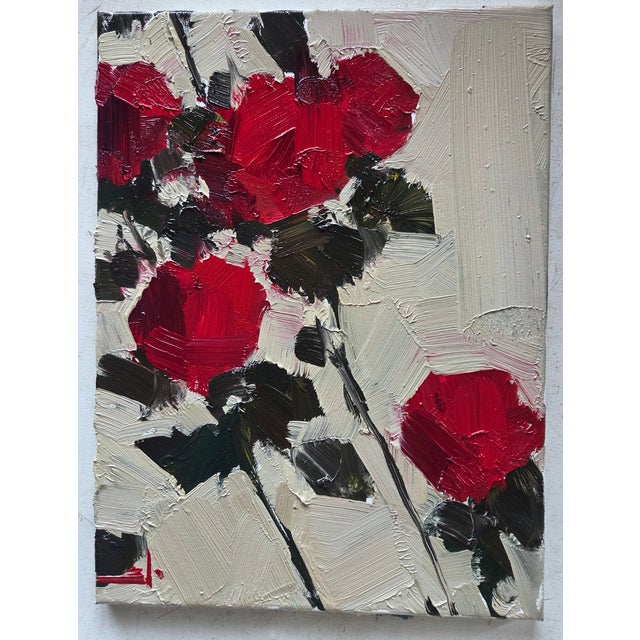 A heavily textured, impressionist oil painting of a red flowers, by UK based artist Vivek Mandalia. Frame and hang in your...