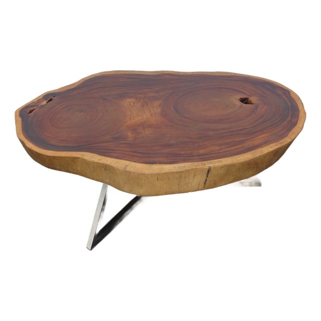 Rustic Natural Live Edge Wood Tree Slice Side Large Coffee Table 6891 For Sale