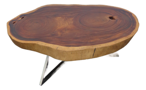 Rustic Natural Live Edge Wood Tree Slice Side Large Coffee Table 6891