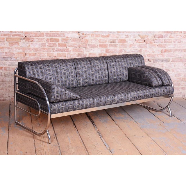 Bauhaus Sofa in Chrome and Fabric from Robert Slezak, Czech, 1930s For Sale - Image 14 of 18