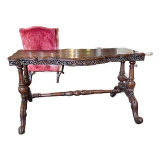 Antique Victorian Ornately Carved Wood Library or Console Table For Sale
