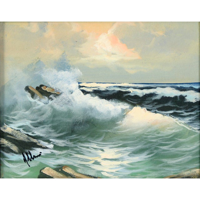 Impressionistic Seascape with Waves on Rocks This lovely seascape features waves crashing onto jutting rocks and producing...