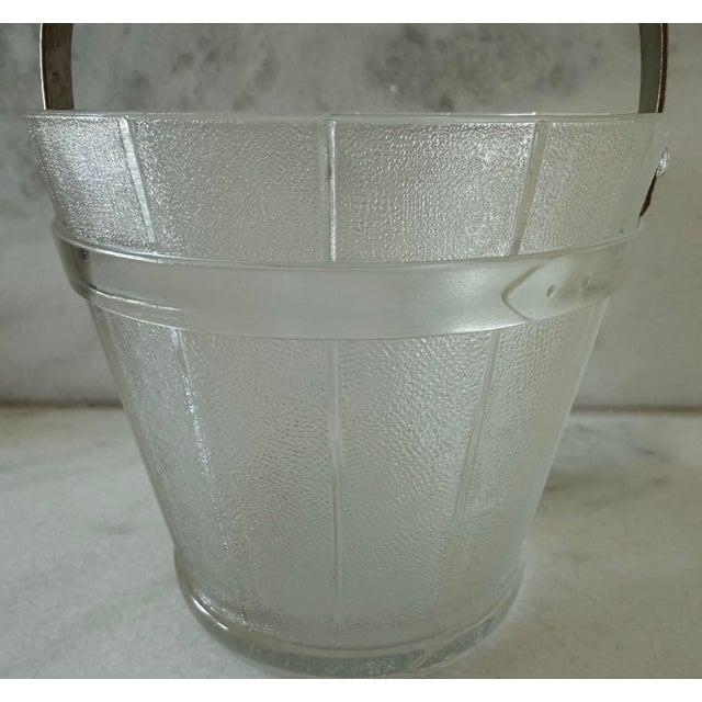 Metal Vintage Frosted Glass Small Ice Bucket For Sale - Image 7 of 8