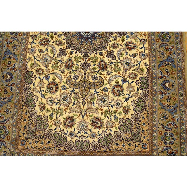 1940s Small Ivory Medallion Floral Mid Century Isfahan Handknotted Wool Rug For Sale - Image 4 of 6