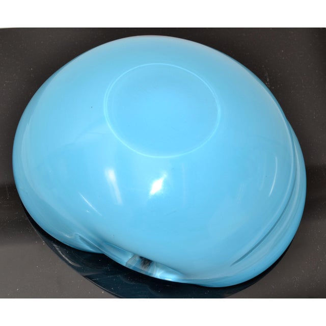 Italian Murano Clear Turquoise Blue & Light Peach Blown Art Glass Bowl 1960 For Sale - Image 9 of 13