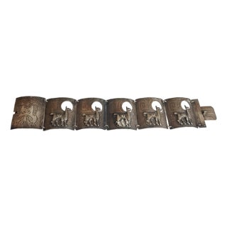 1940s Peru Sterling Silver Panel Signed Carlo Mario Camusso Link Bracelet For Sale