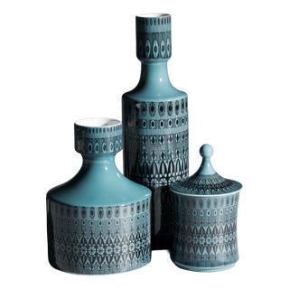 Turquoise Porcelain Vase and Lidded Box Set by Hans Theo Baumann for Rosenthal, 1964, Set of 3 For Sale