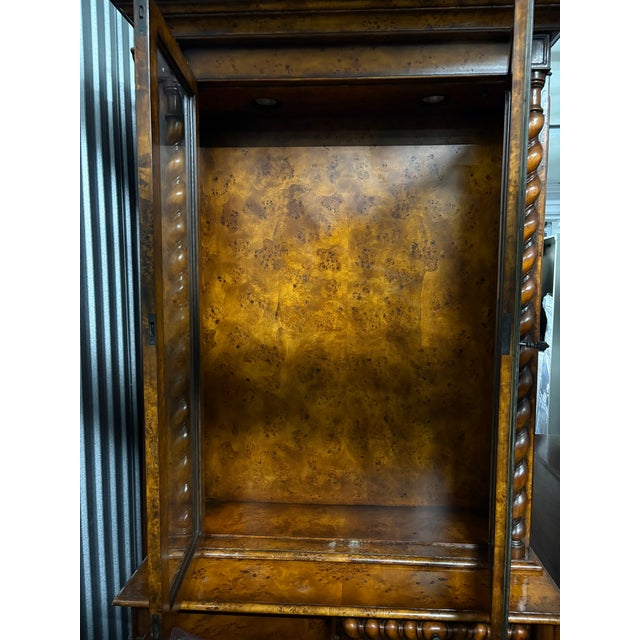 Bookcase or Display Cabinet Burl Wood and Twist Columns, Mid 20th Century For Sale In Savannah - Image 6 of 14
