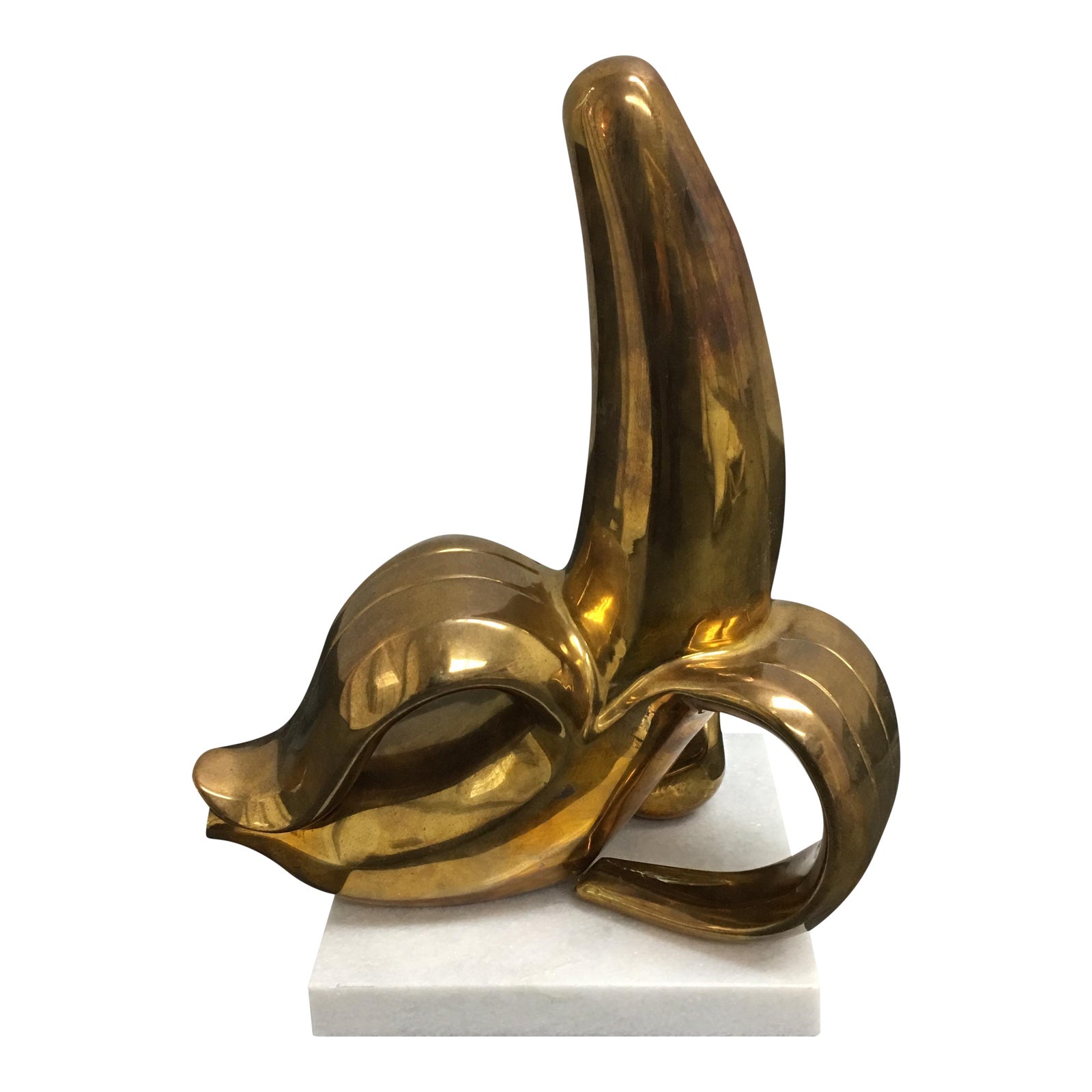 Jonathan Adler Brass Banana Sculpture on a White Marble Base Chairish