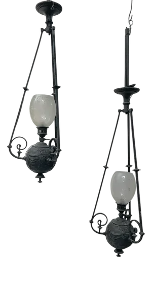 Patinated Bronze Ball Pendant Light, 1800s, Set of 2