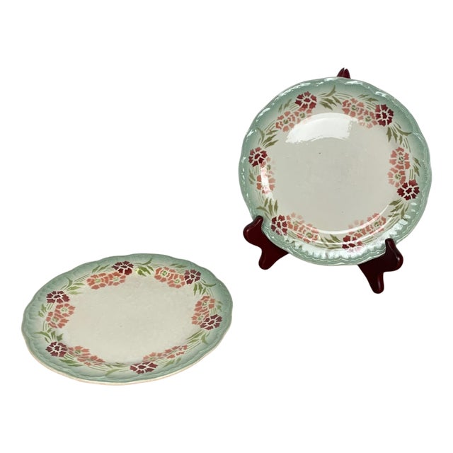 Choisy Le Roi Plates in Earthenware with Floral Motif, Late 19th Century, Set of 2 For Sale