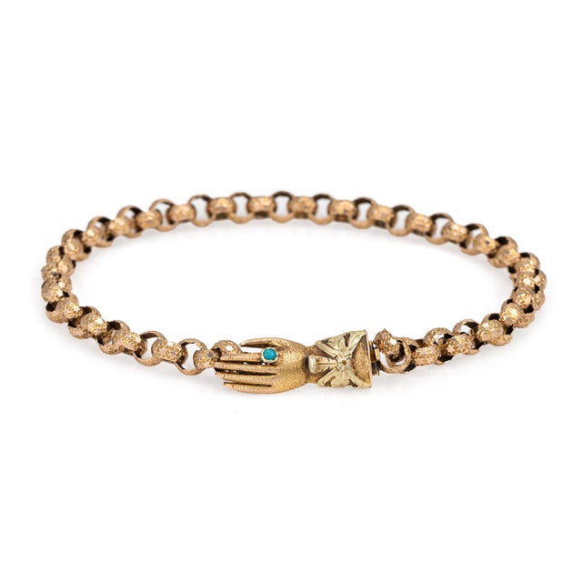 Antique Georgian Hand Clasp Bracelet 14k Yellow Gold Star Belcher Links 8" For Sale - Image 4 of 4