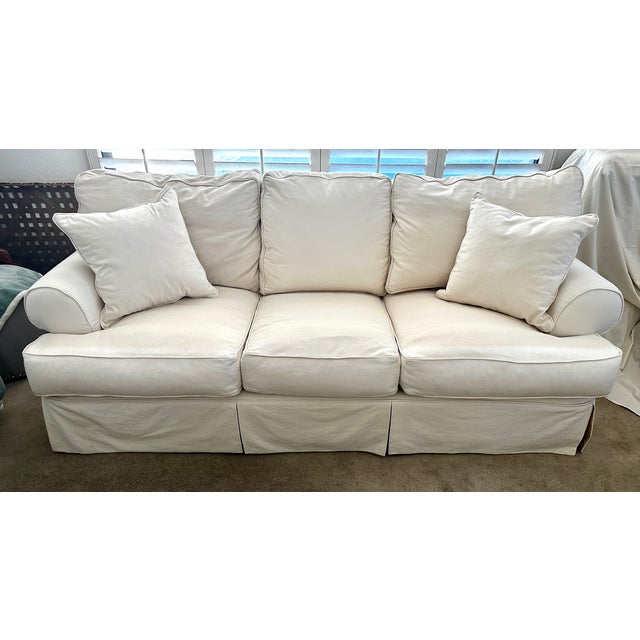 Contemporary Off White Cotton Twill Slipcover 3 Cushion Sofa Chairish