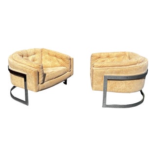 1970s Jules Heumann Metropolitan Chrome Barrel Club Lounge Chairs - a Pair For Sale