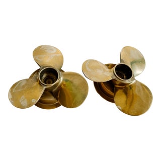 Vintage Brass Boat Propeller Candleholders and Ashtrays- a Pair For Sale