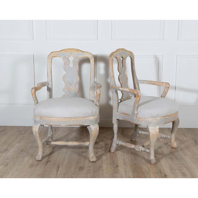 Pair of Swedish Rococo Carved Armchairs with Original Patina For Sale - Image 9 of 16