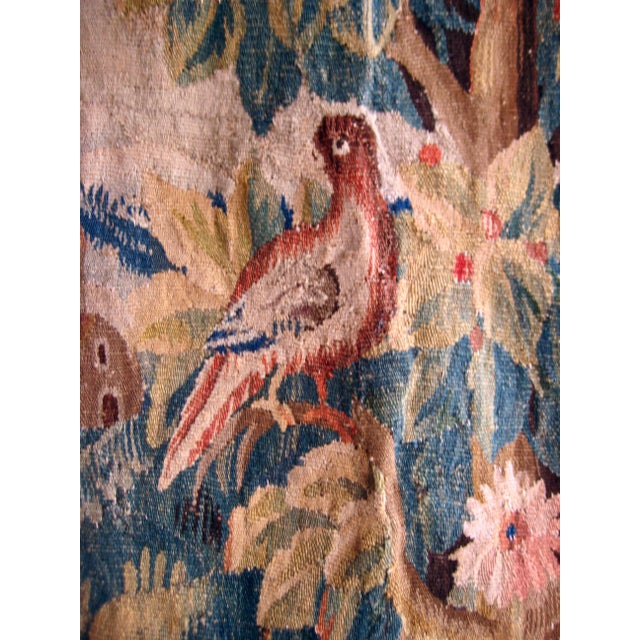 Textile Aubusson Verdure Tapestry Birds and Cheery Trees Circa 17 Hundreds For Sale - Image 7 of 16