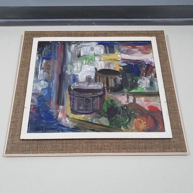This original oil painting on panel from 1975 is a wonderful piece of northern swedish folk art, painted by the local...