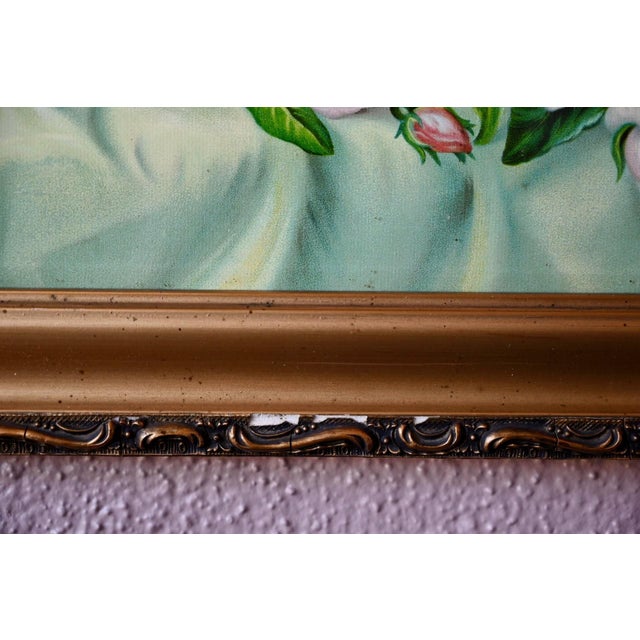 1940s Floral Still Life, Early 20th Century, Chromolithograph on Canvas, Framed For Sale - Image 5 of 9