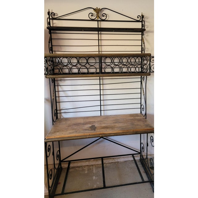 7.5 Feet Tall Wrought Iron Wine Baker’s Rack With Butcher Block Shelf by French Perfit Fils Ltd. For Sale - Image 11 of 18