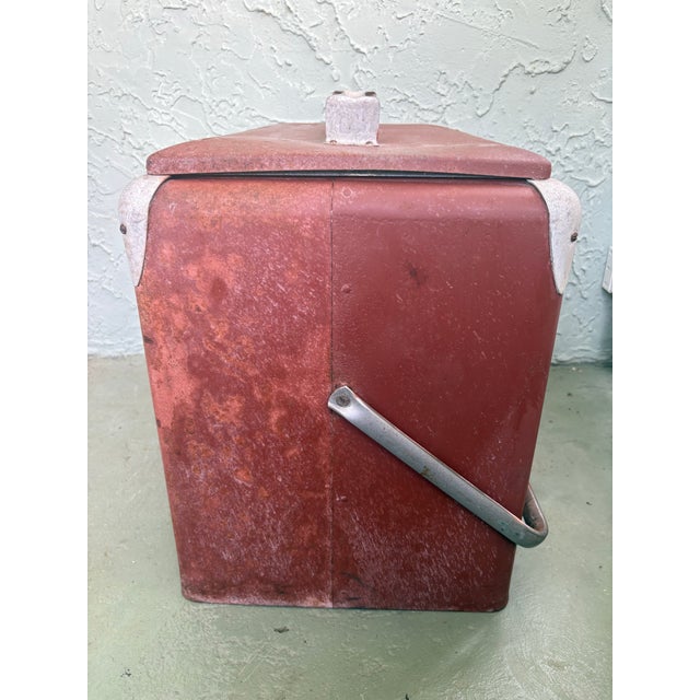 Red Vintage 1940s Drink Pepsi-Cola Embossed Metal Cooler by Progress Refrigerator Co. For Sale - Image 8 of 12