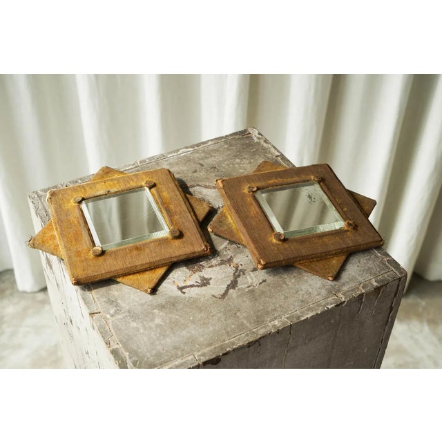Brown Star Shaped Wall Mirrors in Faded Velvet, Late 19th Century, Set of 2 For Sale - Image 8 of 11