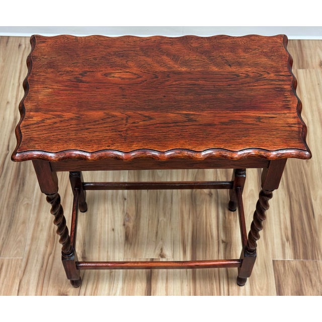 Antique Pie Crust Top English Oak Barley Twist Side Table For Sale In Kansas City - Image 6 of 10