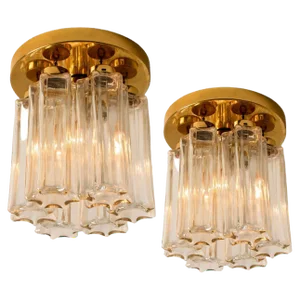 Brass and Glass Lights Ceiling Fixtures from Limburg Glashütte, 1970s, Set of 2