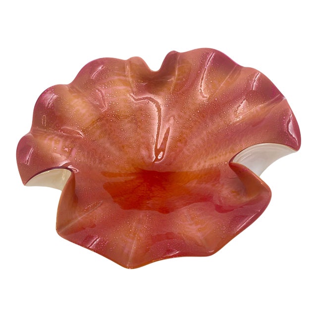 Mid-Century Murano Style Cased Handkerchief Bowl With Gold Aventurine For Sale