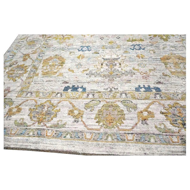 Ivory 21st Century Turkish Oushak Wool 9x13 Ivory, Blue & Gold Handmade Area Rug #1144087 For Sale - Image 8 of 10