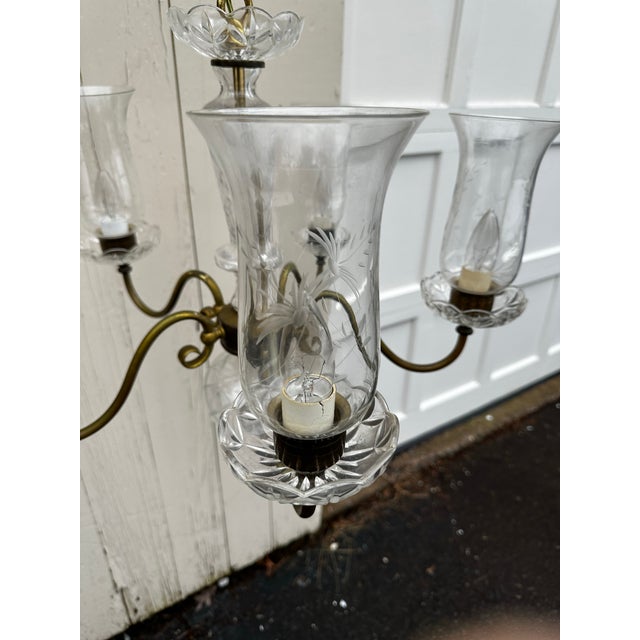 Brass Vintage Five Arm Brass and Crystal Chandelier For Sale - Image 8 of 9