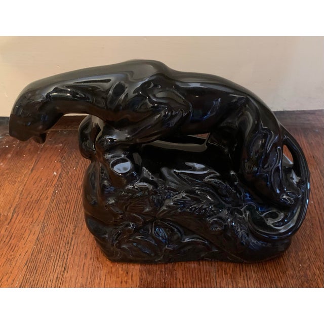 1950s 1950s Vintage Black Glazed Ceramic Panther For Sale - Image 5 of 8