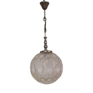 Vintage Metal Ceiling Lamp with Round Clear Glass Relief Shade, 1970s For Sale