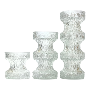 Mid Century Textured Glass Staggered Height Vases by Oberglass Austria - Set of 3