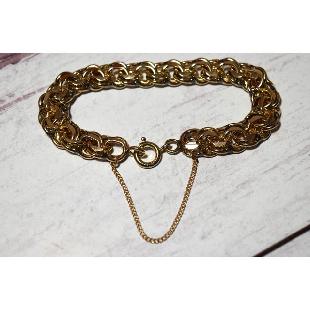 Gold Vintage Heavy Gold Filled Chain Charm Bracelet For Sale - Image 8 of 15