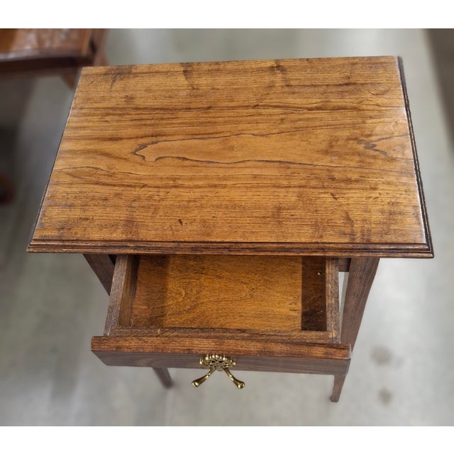 Early 20th Century English Oak Directoire Style Tall Work Table With Chippendale Pull and Tapered Legs For Sale - Image 9 of 9