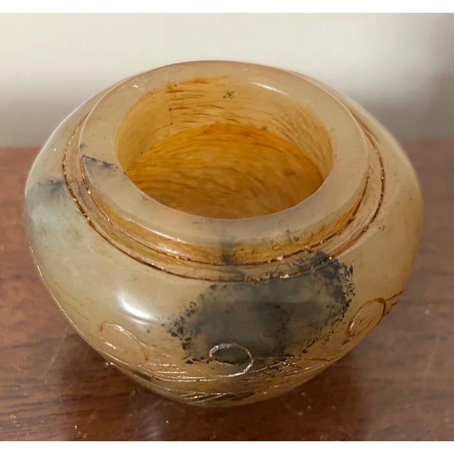 Antique 19th Century Chinese Carved Mottled Brown Jade Scholar's Desk Object - Small Vase or Pot For Sale - Image 4 of 17