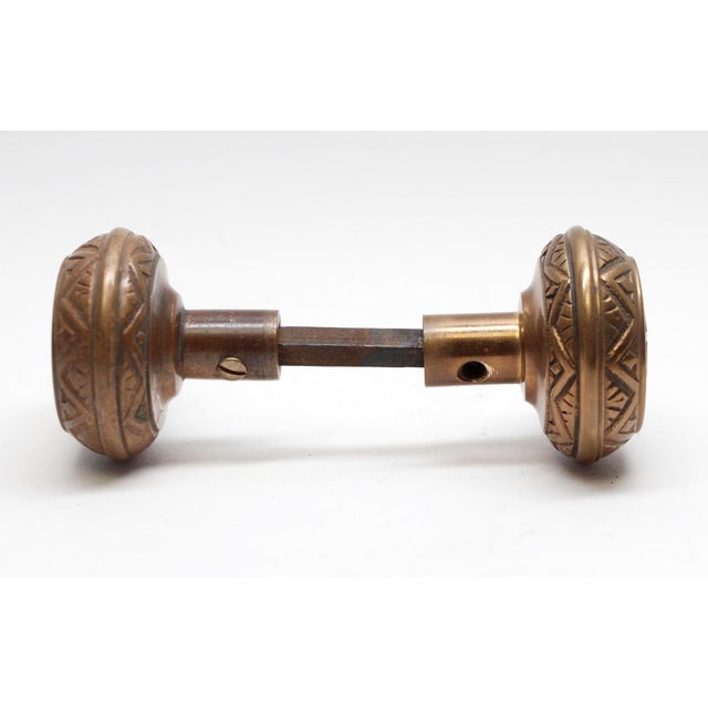 Traditional Antique Brass Vernacular Passage Door Knobs For Sale - Image 3 of 5