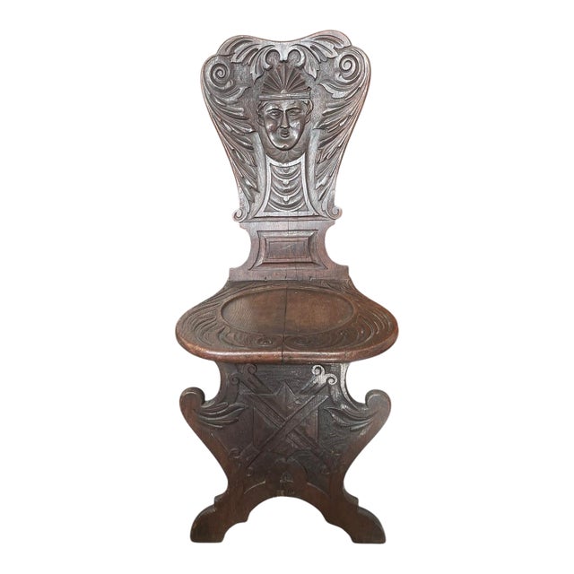 Antique Italian Renaissance Revival Walnut Sgabello Hall Chair For Sale
