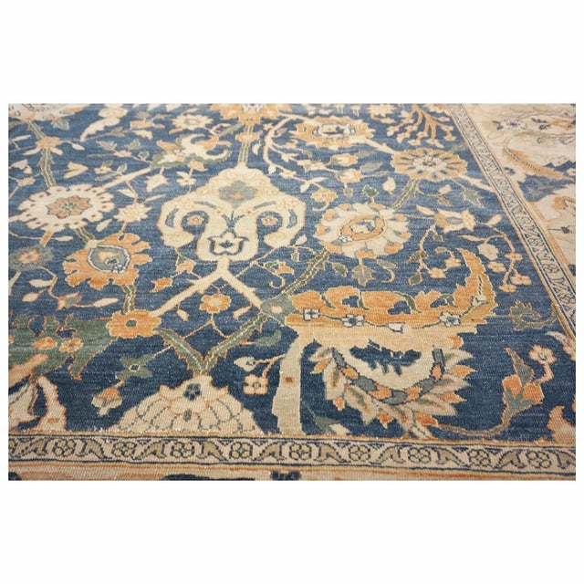 Vintage Egyptian Sultanabad Wool 13x21 Blue, Ivory, & Orange Handmade Oversized Area Rug #1143944 For Sale - Image 9 of 12
