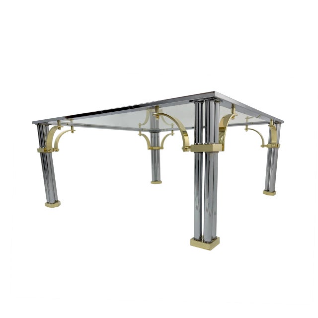 Vintage mid-century French/Maison Jansen style coffee table features a heavy, solidly built chrome plated steel frame with...