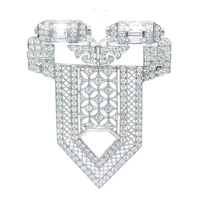 Antique-Style Diamond 18k White Gold Lapel Brooch For Sale