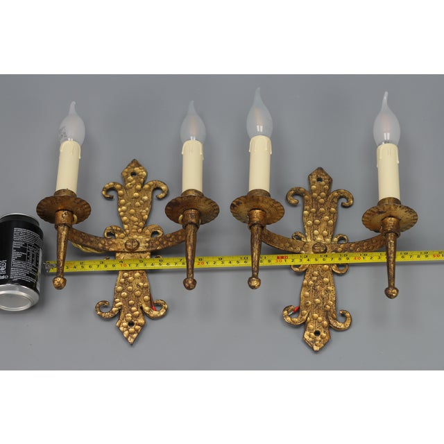 Antique French Gilt Wrought Iron Sconces, 1890s, Set of 2 For Sale - Image 17 of 18