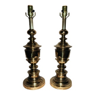 Vintage Pair of Stiffel Solid Polished Brass Table Lamps .. Top Quality For Sale