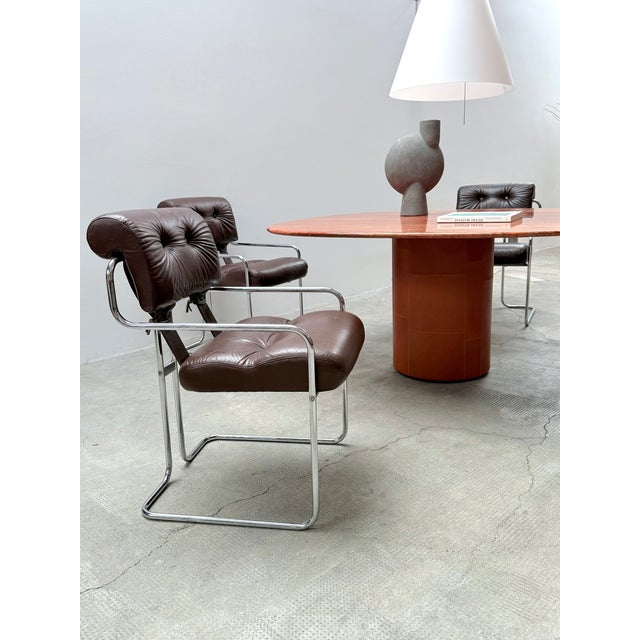 Tucroma Chairs in Brown Leather and Chrome by Guido Faleschini for I4 Mariani, Italy, 1970s, Set of 4 For Sale - Image 9 of 18