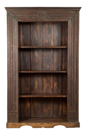 19th Century Indian Wooden Bookcase from Gujarat with Carved Friezes and Rosette
