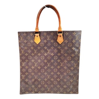 2000s Louis Vuitton Monogram Brown Coated Canvas and Vachetta Leather Sac Plat For Sale